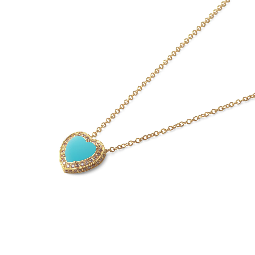Amore Necklace Blue Agate Yellow Gold Small
