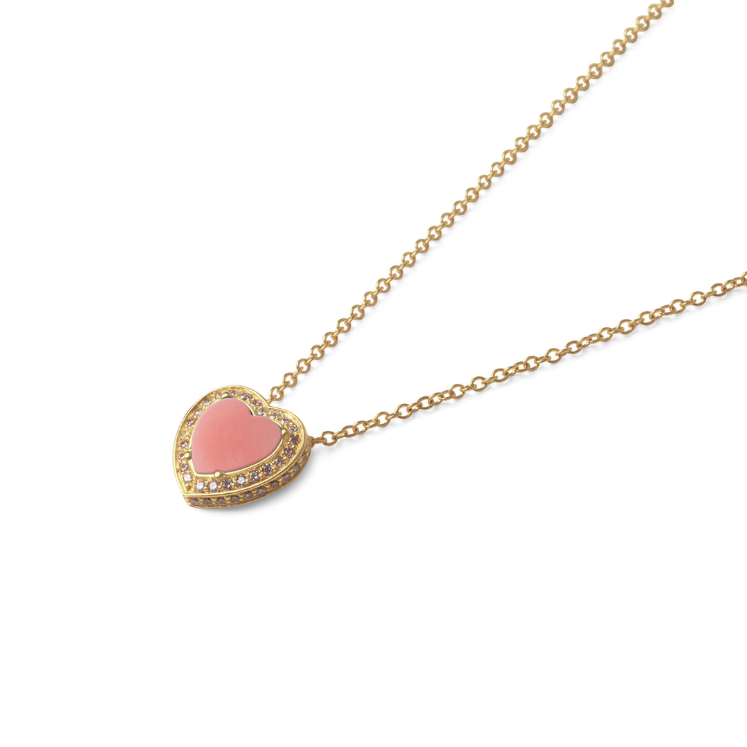 Amore Necklace Pink Opal Yellow Gold Small