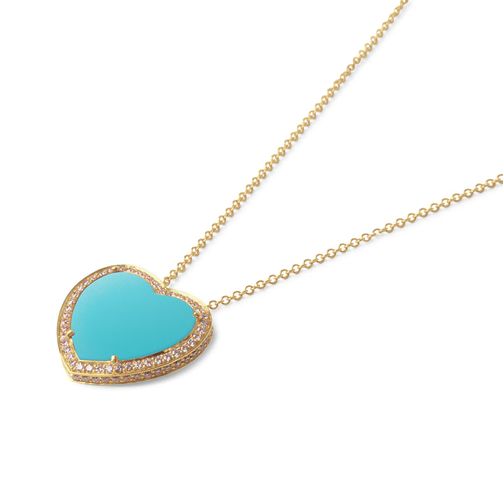 Amore Necklace Blue Agate Yellow Gold Large