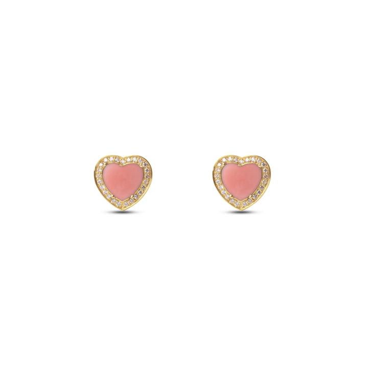 Amore Earrings Pink Opal Yellow Gold