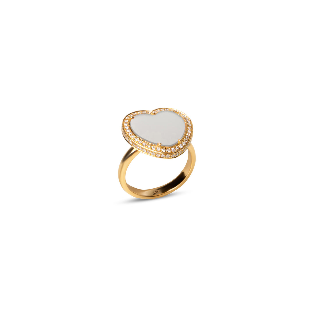 Amore Rings White Agate Yellow Gold Medium