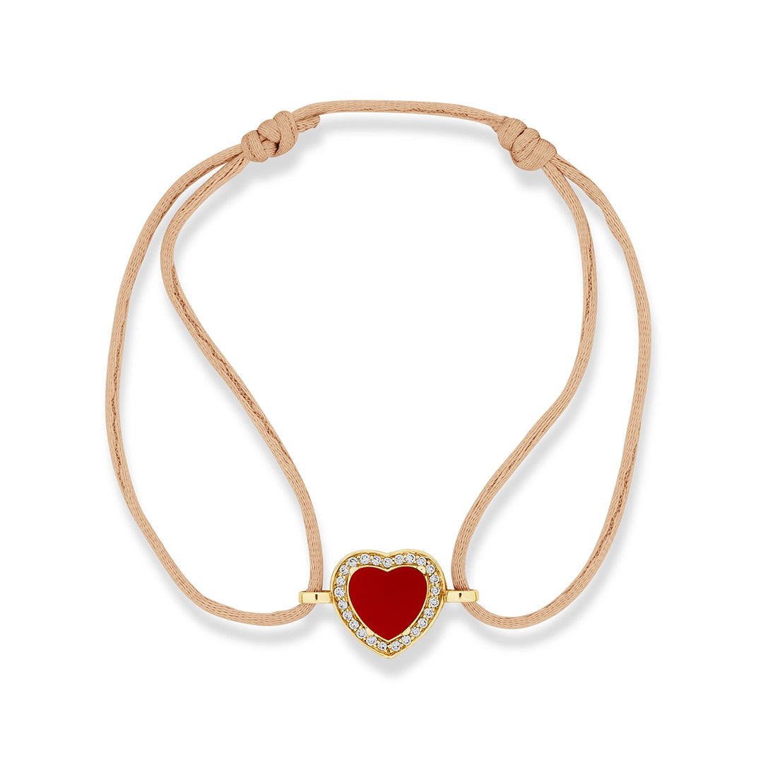 Amore Bracelet Cord Red Carnelian Yellow Gold