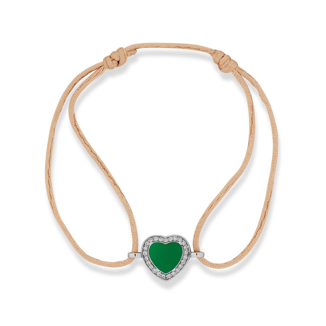 Amore Bracelet Cord Green Agate White Gold