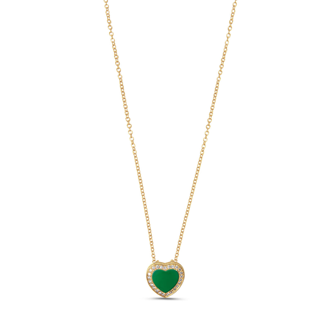 Amore Necklace Green Agate Yellow Gold Small