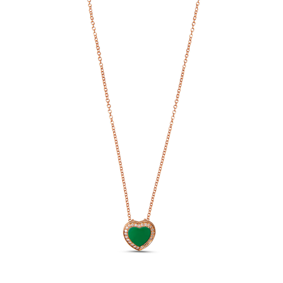 Amore Necklace Green Agate Rosé Gold Small