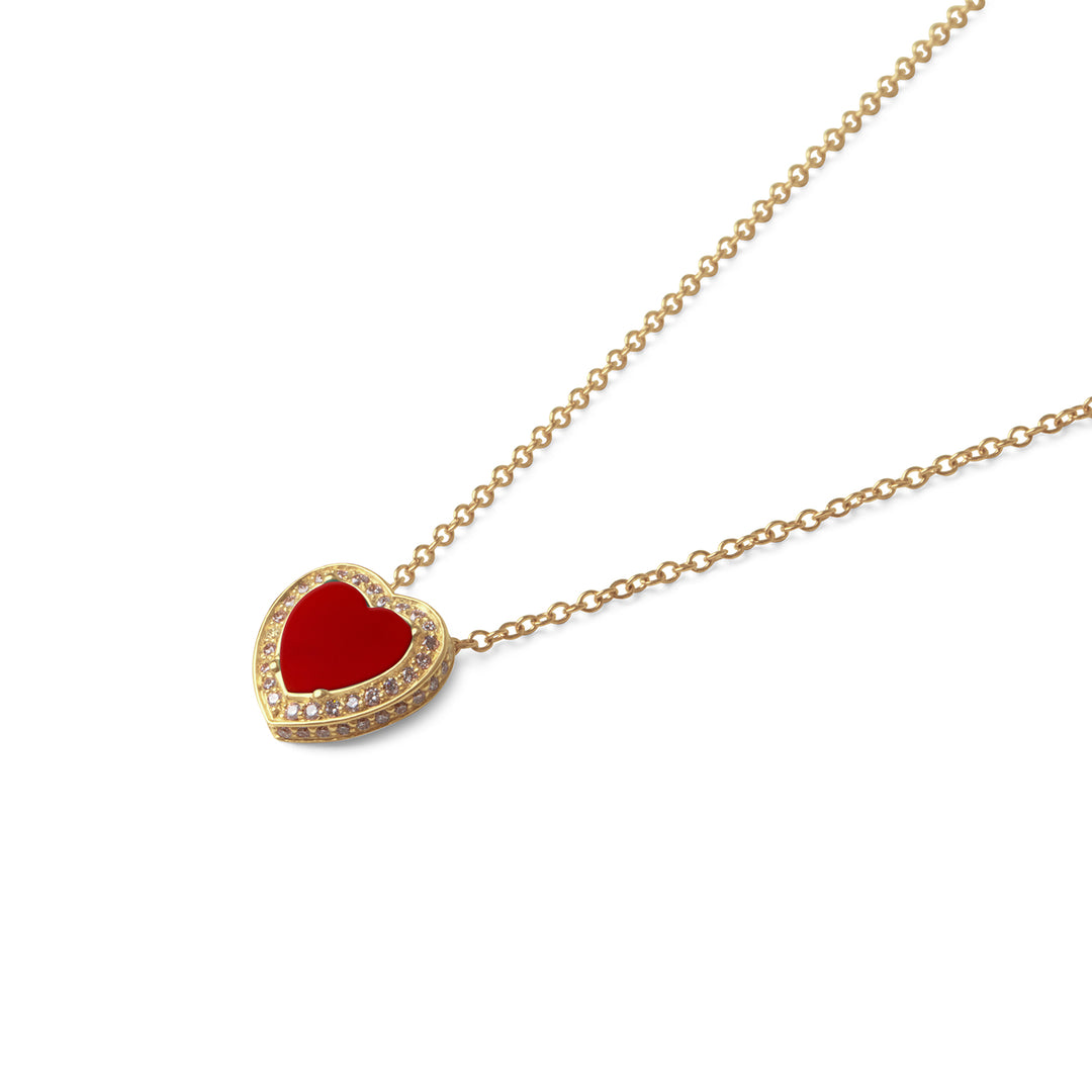 Amore Necklace Red Carnelian Yellow Gold Small