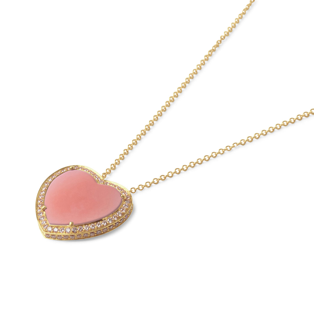 Amore Necklace Pink Opal Yellow gold Large