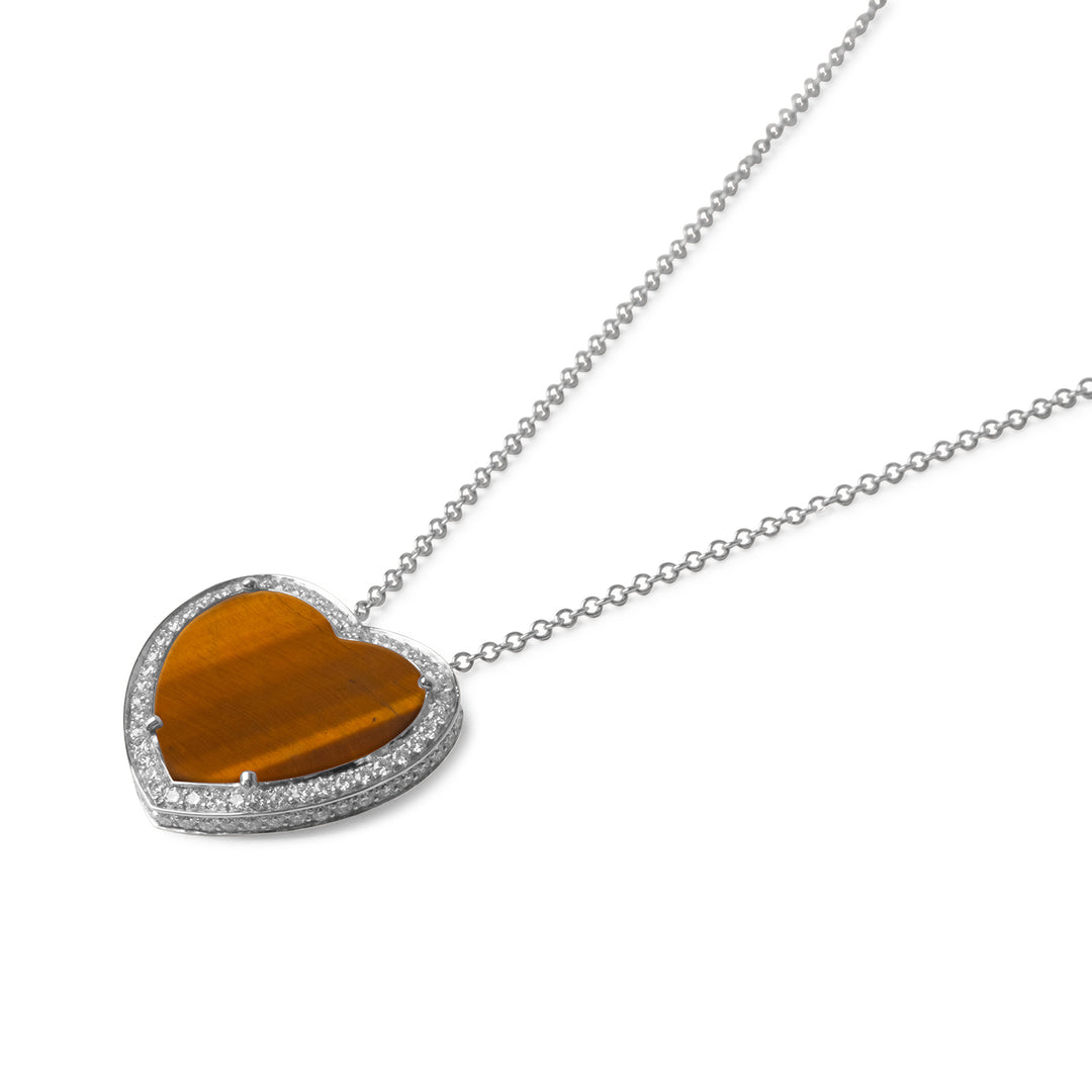 Amore Necklace Tiger Eye White Gold  Large