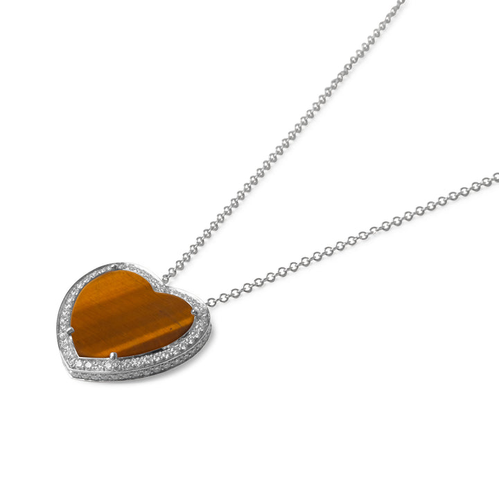 Amore Necklace Tiger Eye White Gold  Large