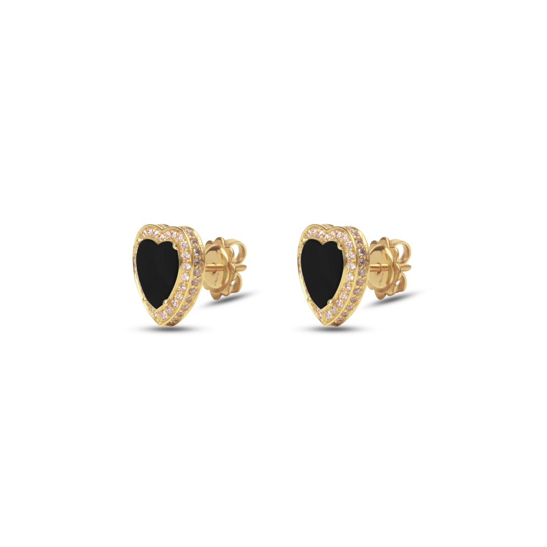 Amore Earrings Onyx Yellow Gold