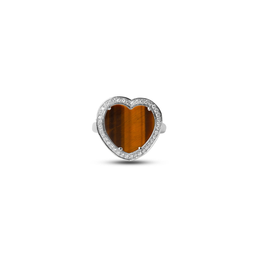 Amore Rings Tiger Eye White Gold Medium