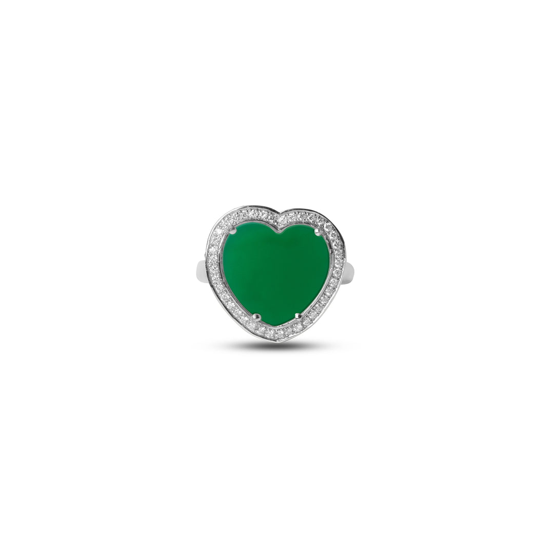 Amore Rings Green Agate White Gold  Medium