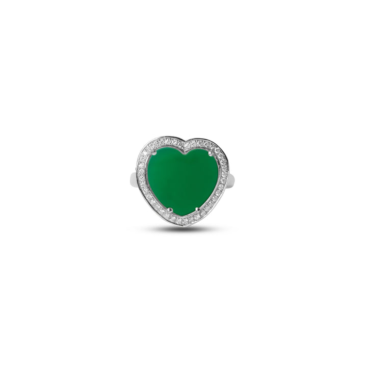 Amore Rings Green Agate White Gold  Medium