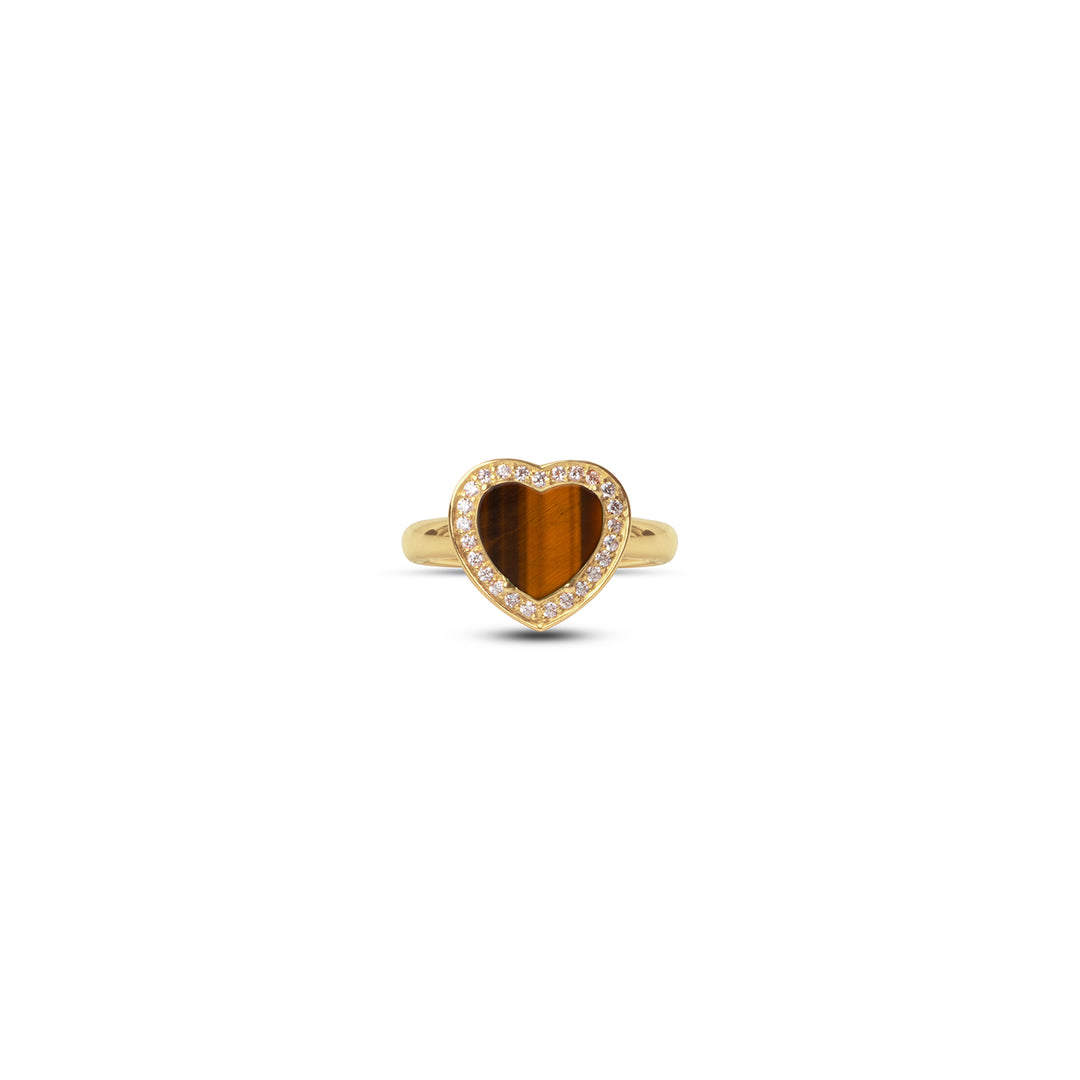 Amore Rings Tiger Eye Yellow Gold Small