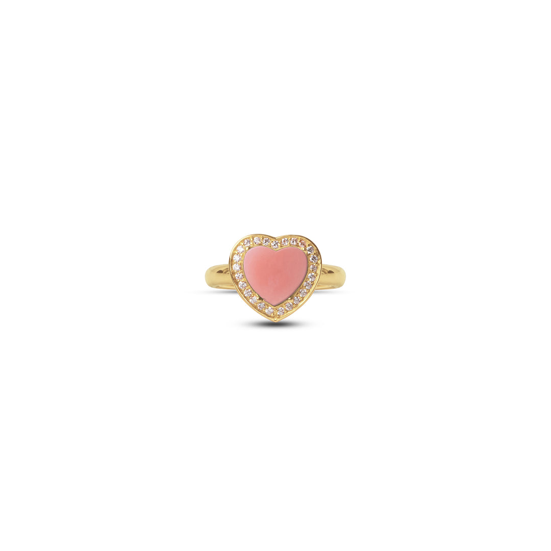 Amore Rings Pink Opal Yellow Gold Small