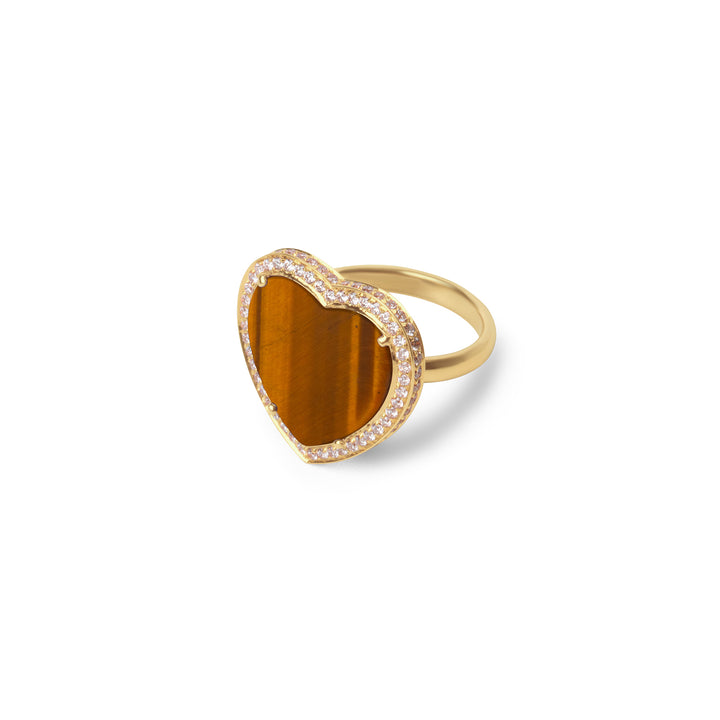 Amore Rings Tiger Eye Yellow Gold Large