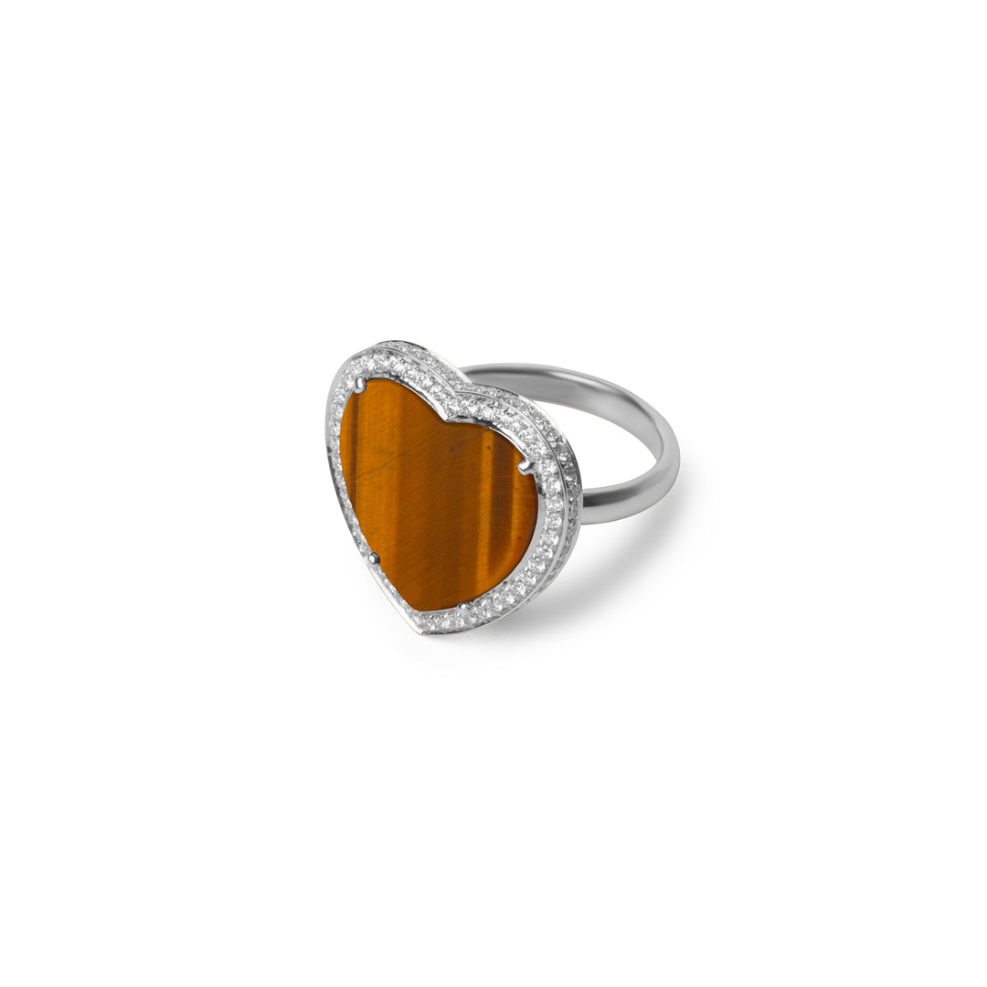 Amore Rings Tiger Eye White Gold Large