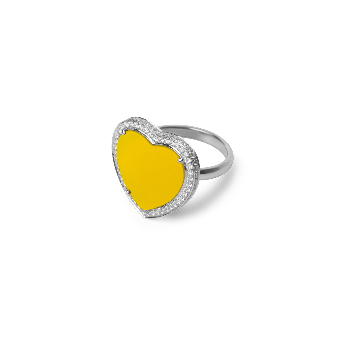 Amore Rings Yellow Agate White Gold Large