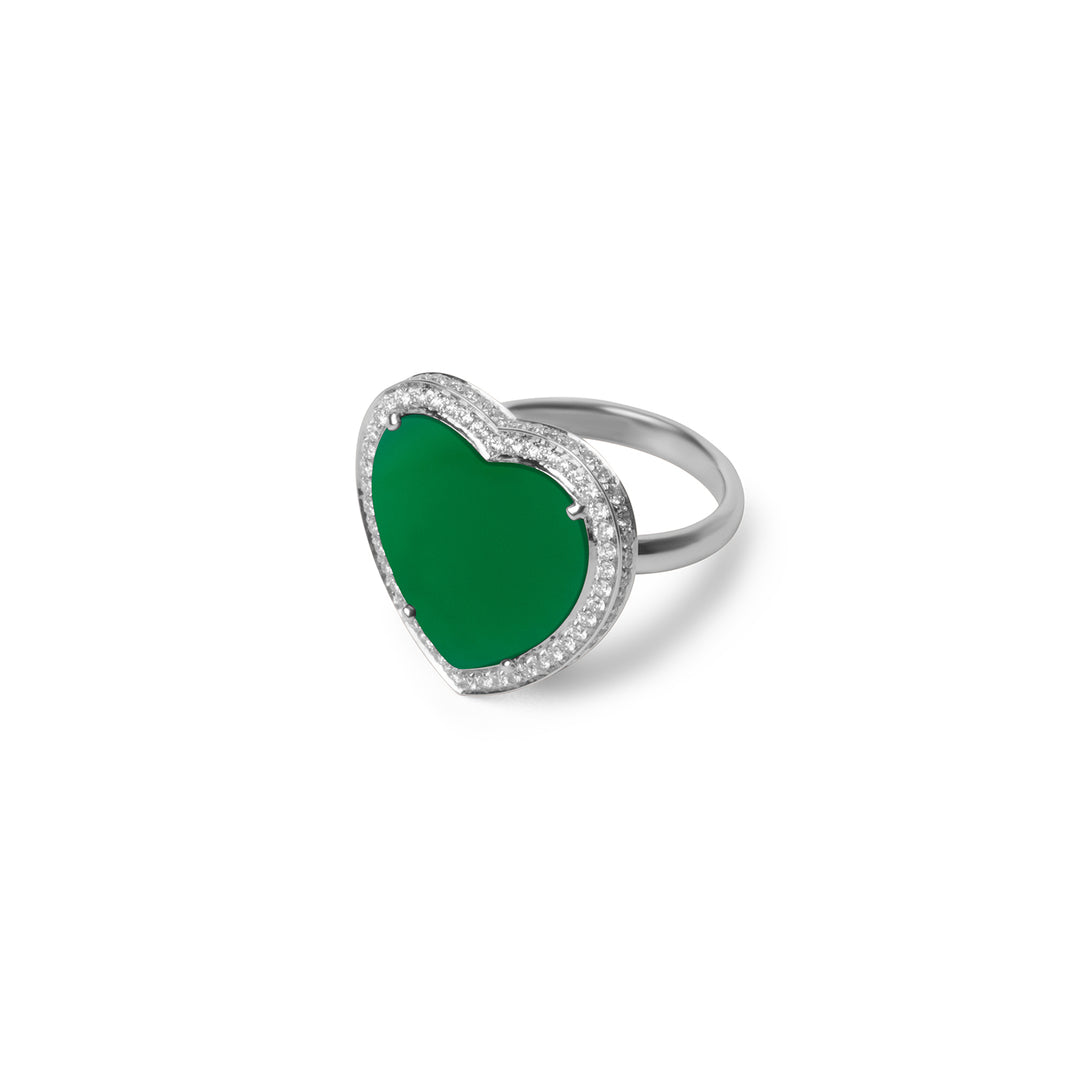 Amore Rings Green Agate White Gold Large