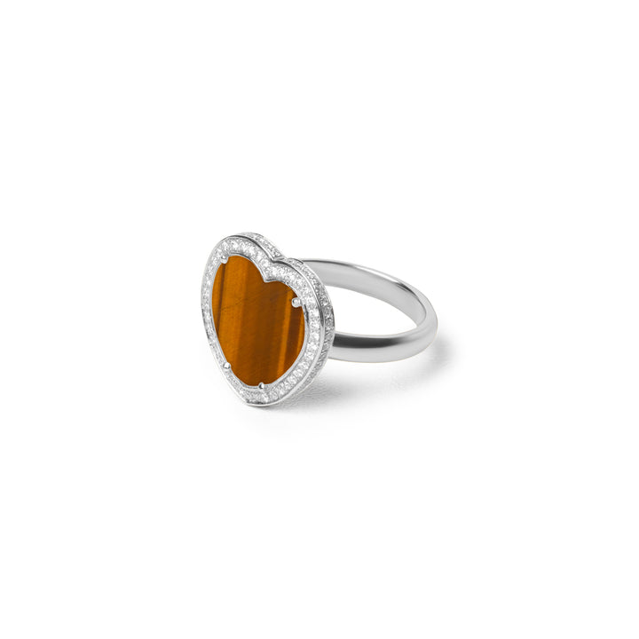 Amore Rings Tiger Eye White Gold Medium
