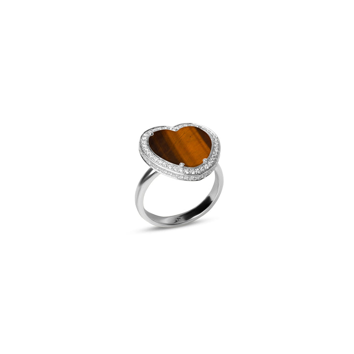 Amore Rings Tiger Eye White Gold Medium