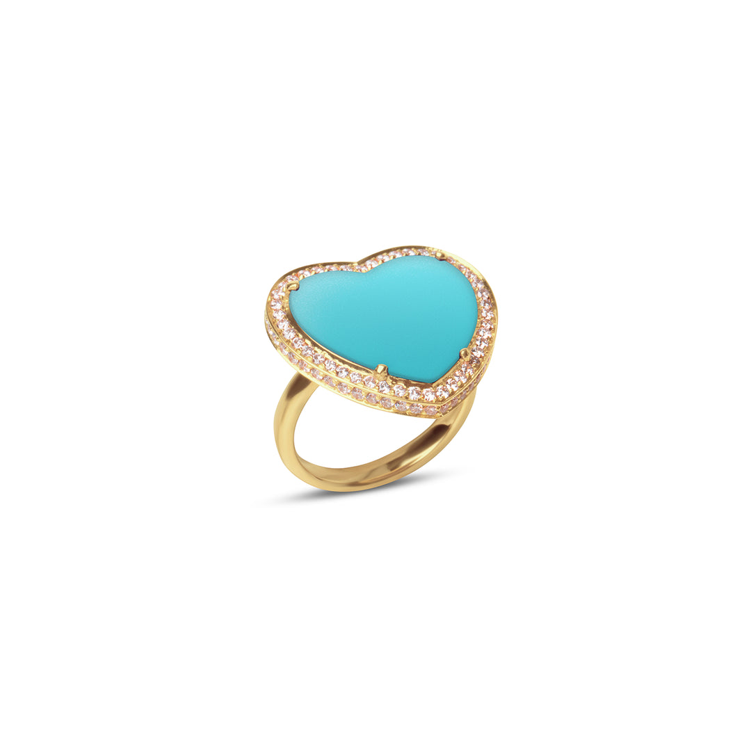 Amore Rings Blue Agate Yellow Gold Large