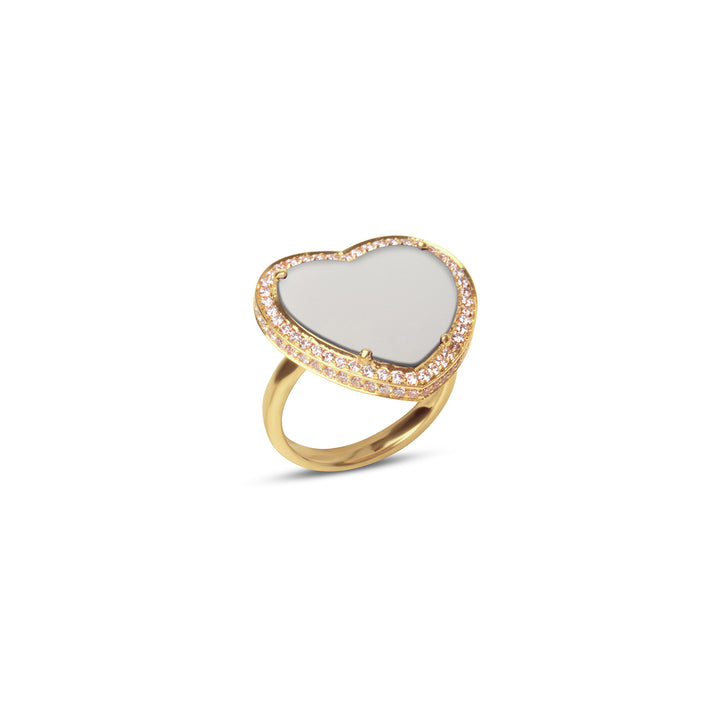 Amore Rings White Agate Yellow Gold Large