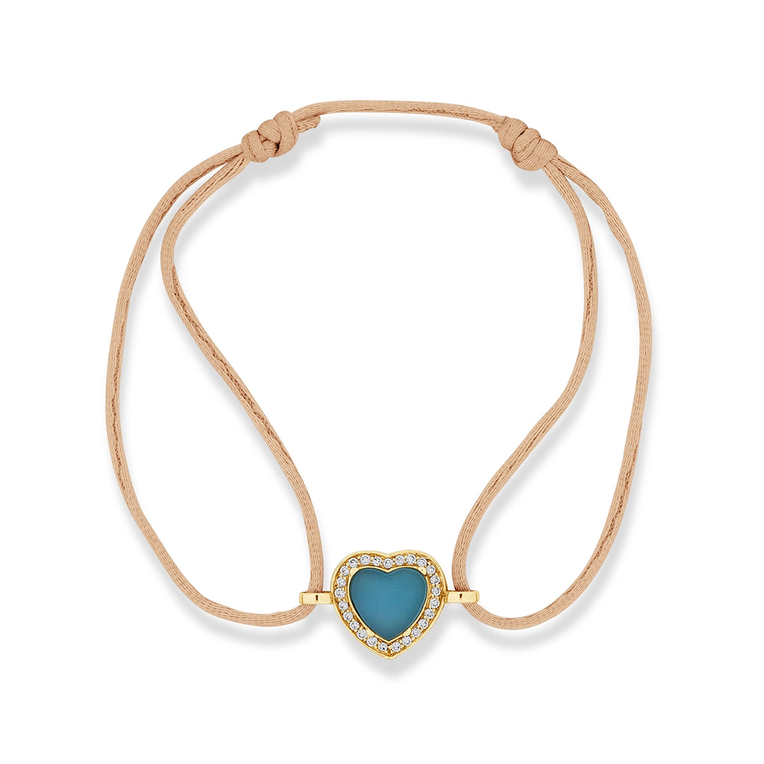 Amore Bracelet Cord Blue Agate Yellow Gold