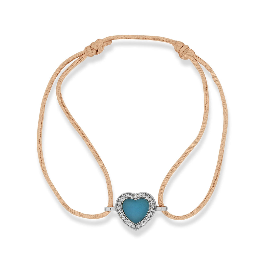 Amore bracelet cord with blue agate in white gold