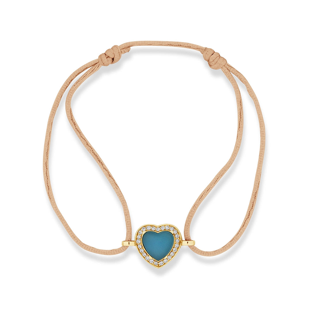Amore bracelet cord with blue agate in yellow gold