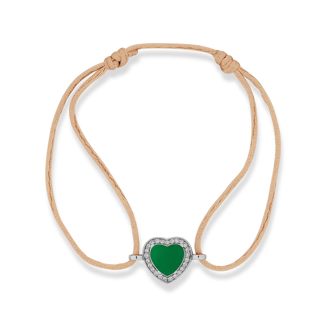 Amore bracelet cord with green agate in white gold