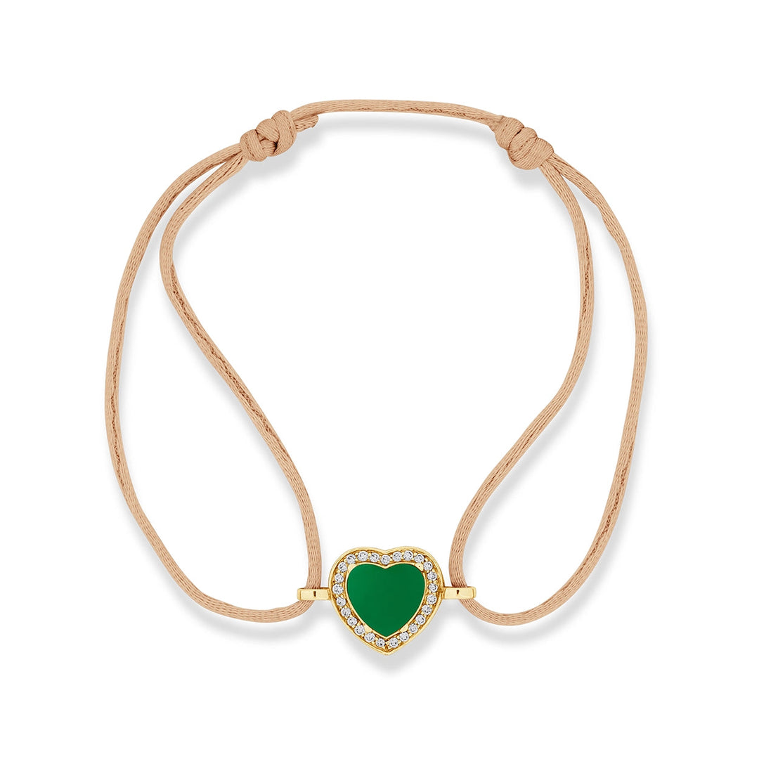Amore bracelet cord with green agate in yellow gold