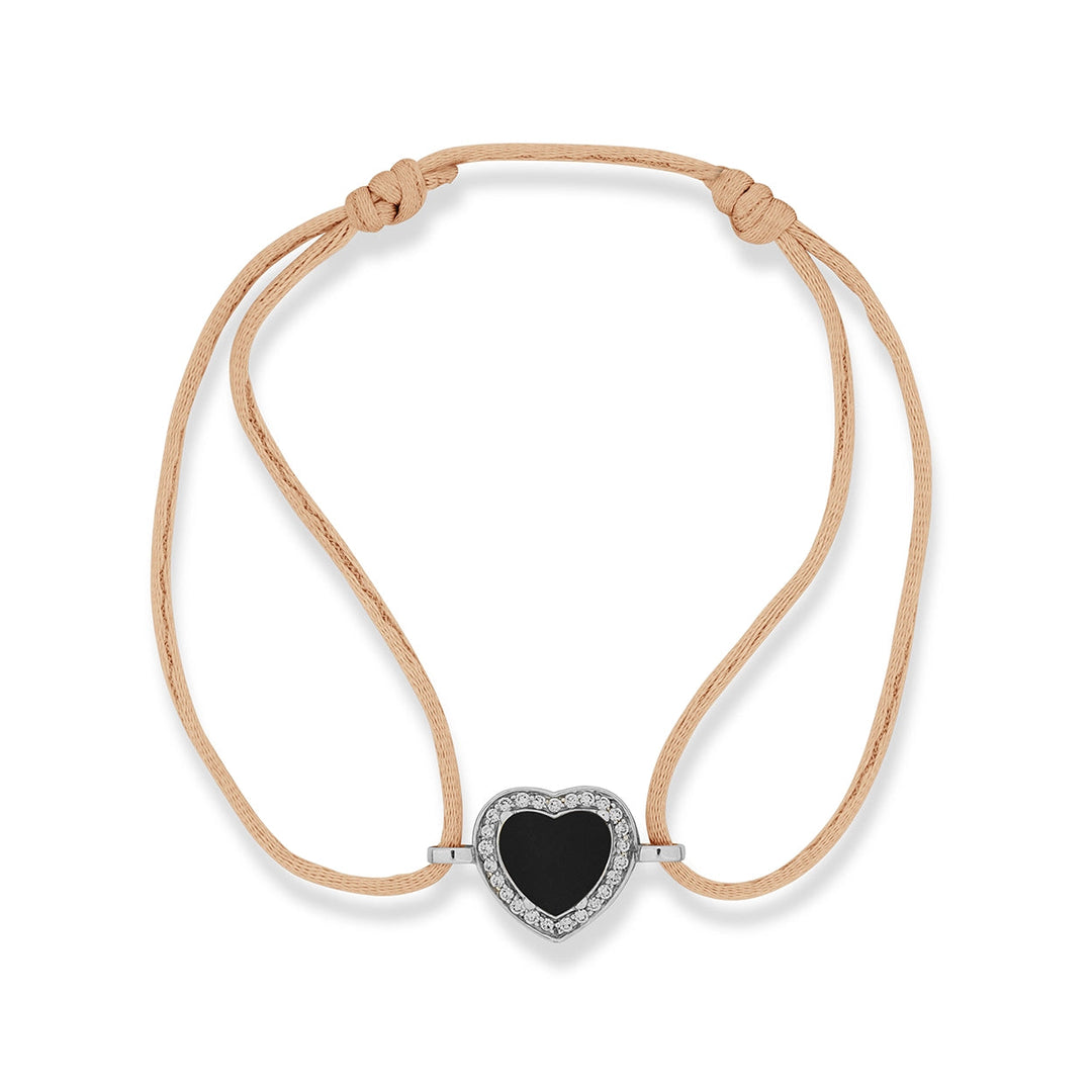 Amore bracelet cord with onyx in white gold