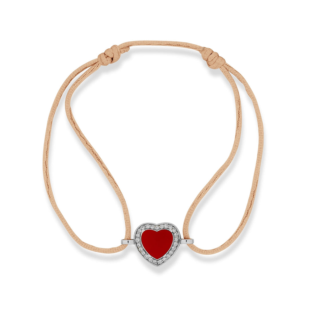 Amore bracelet cord with red carnelian in white gold