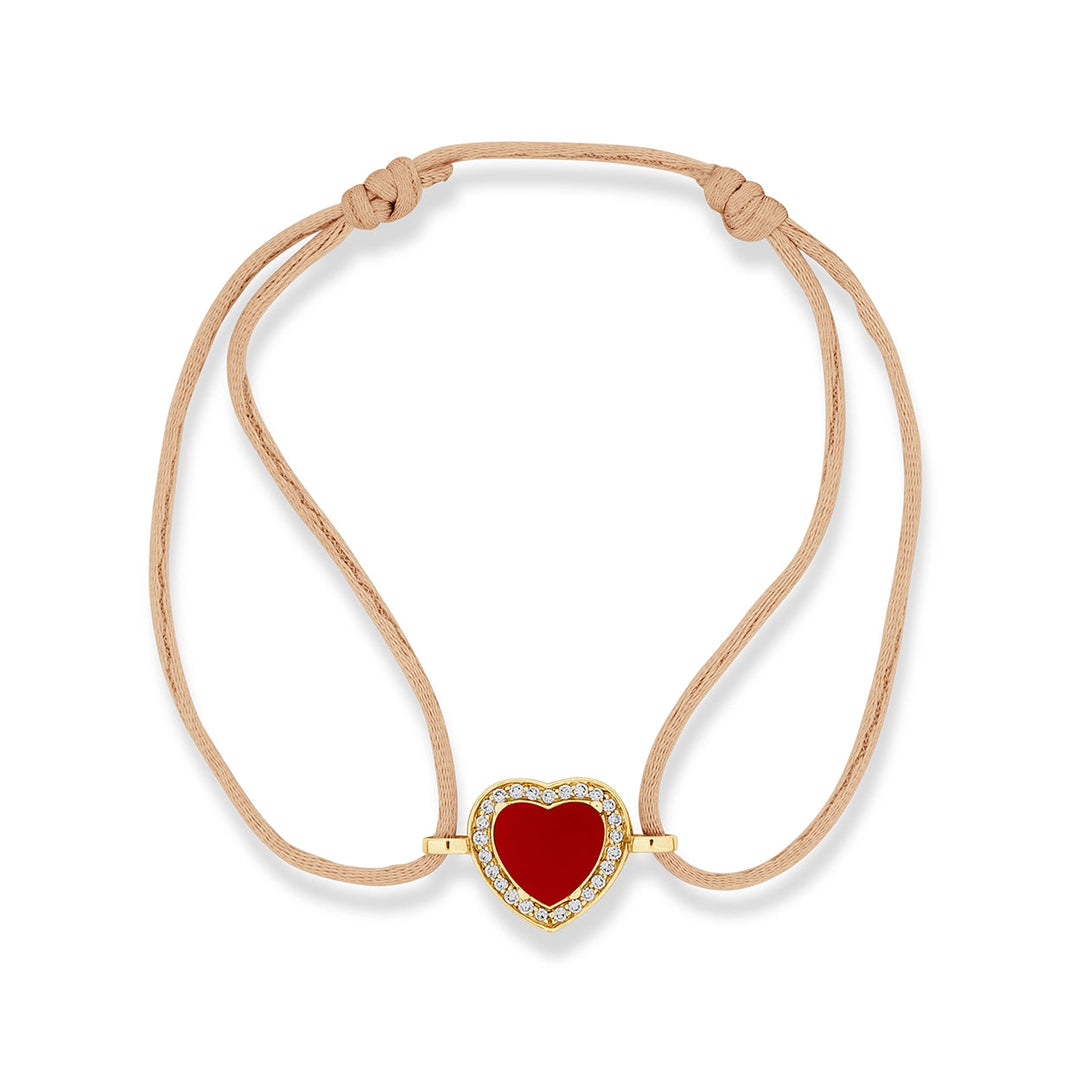 Amore bracelet cord with red carnelian in yellow gold