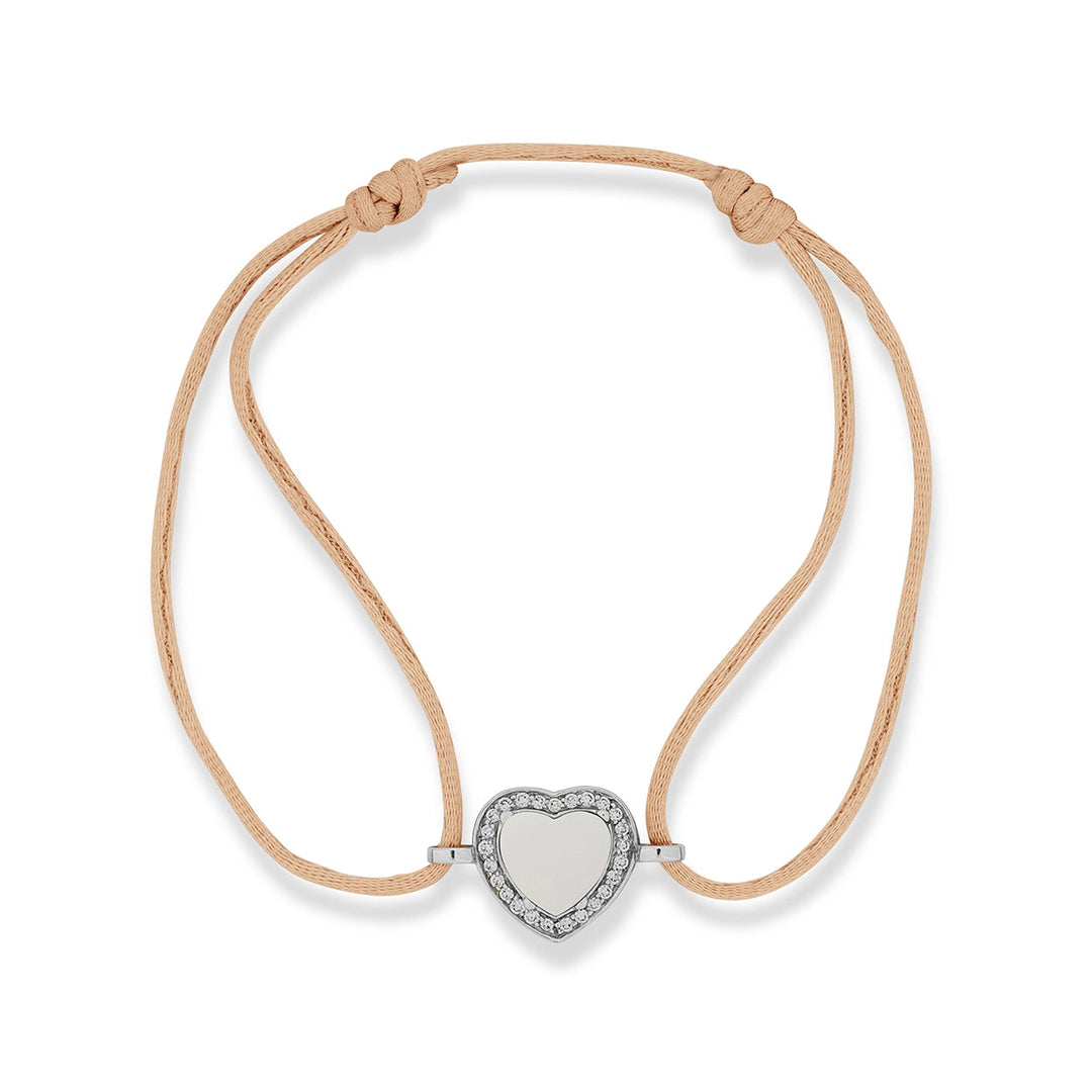 Amore bracelet cord with white agate in white gold
