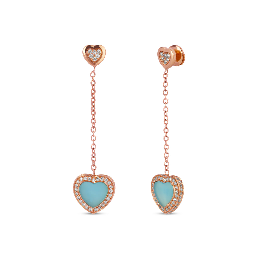 Amore drops earrings with blue agate in rose gold