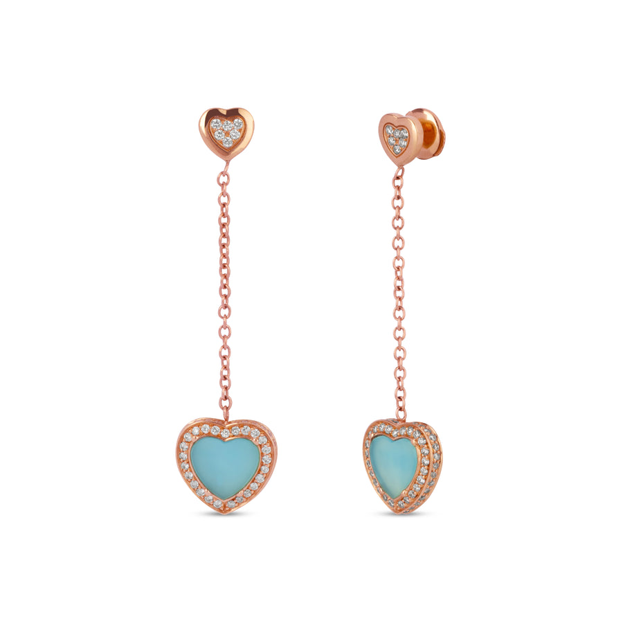 Amore drops earrings with blue agate in rose gold