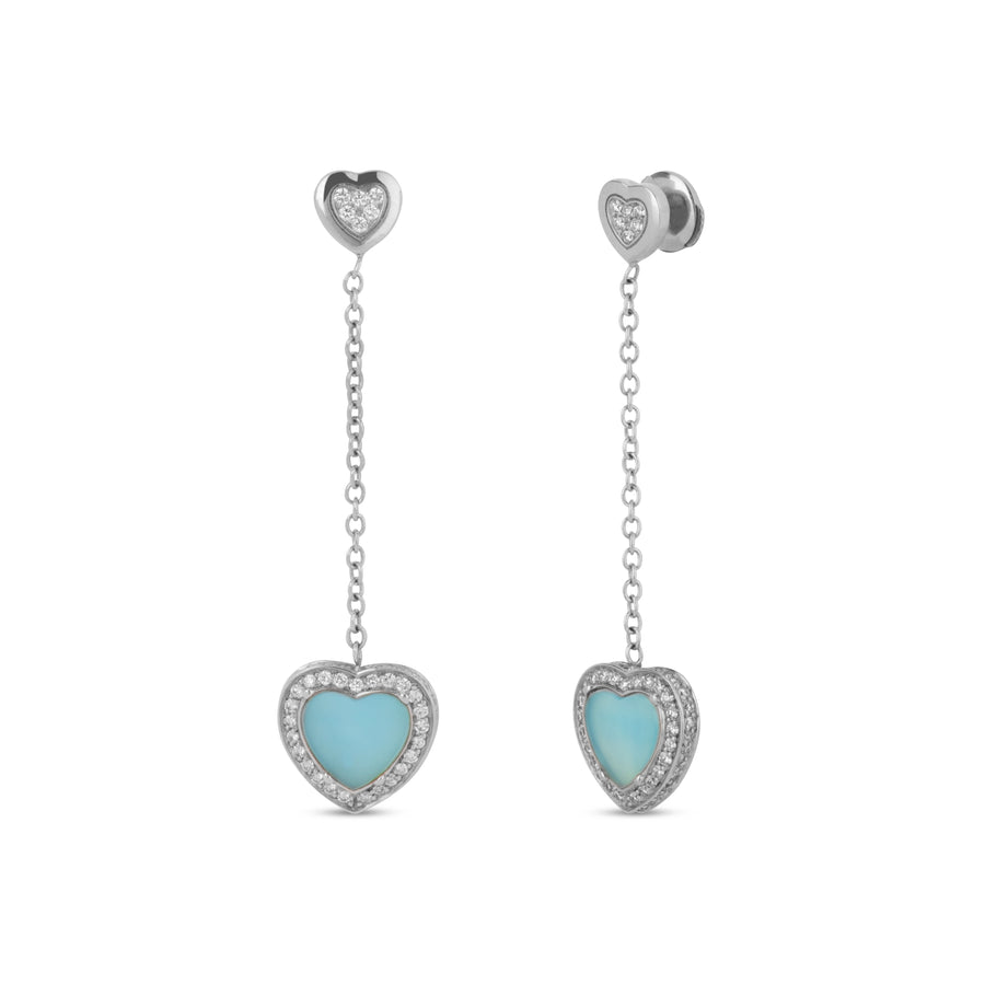 Amore drops earrings with blue agate in white gold