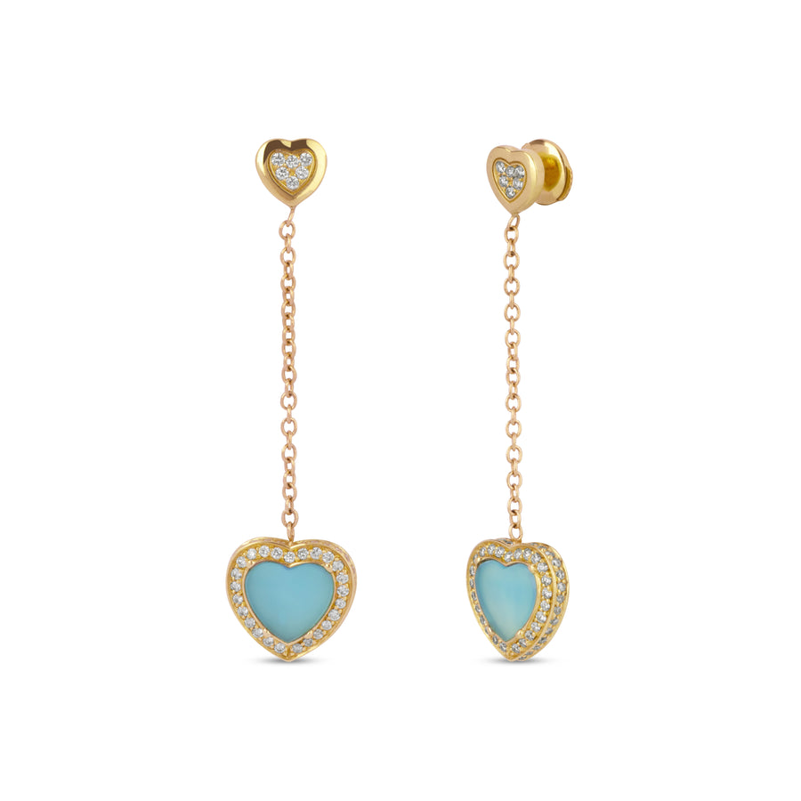 Amore drops earrings with blue agate in yellow gold