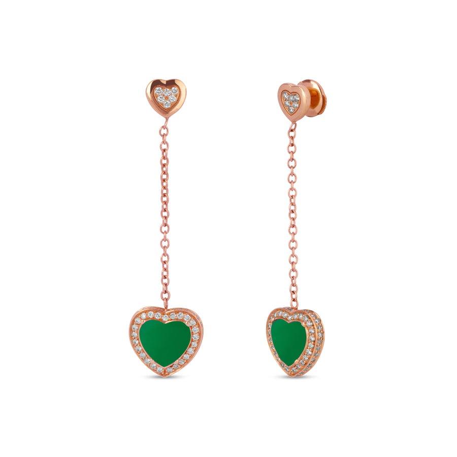 Amore drops earrings with green agate in rose gold