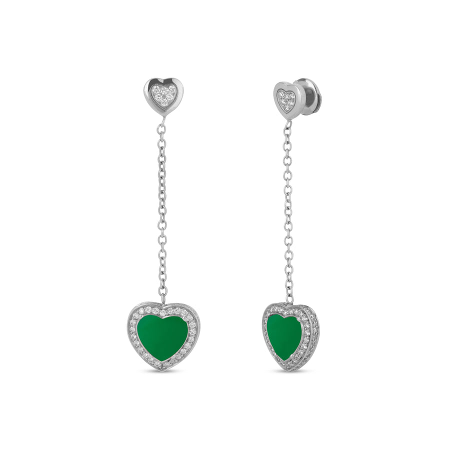 Amore drops earrings with green agate in white gold