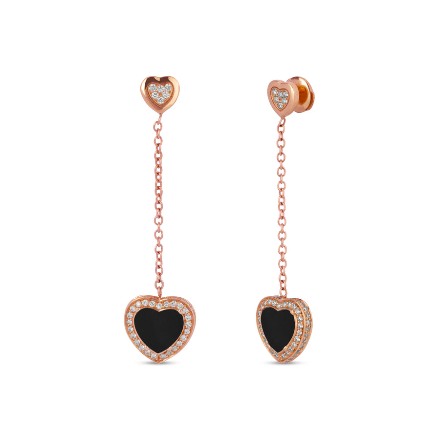Amore drops earrings with onyx in rose gold