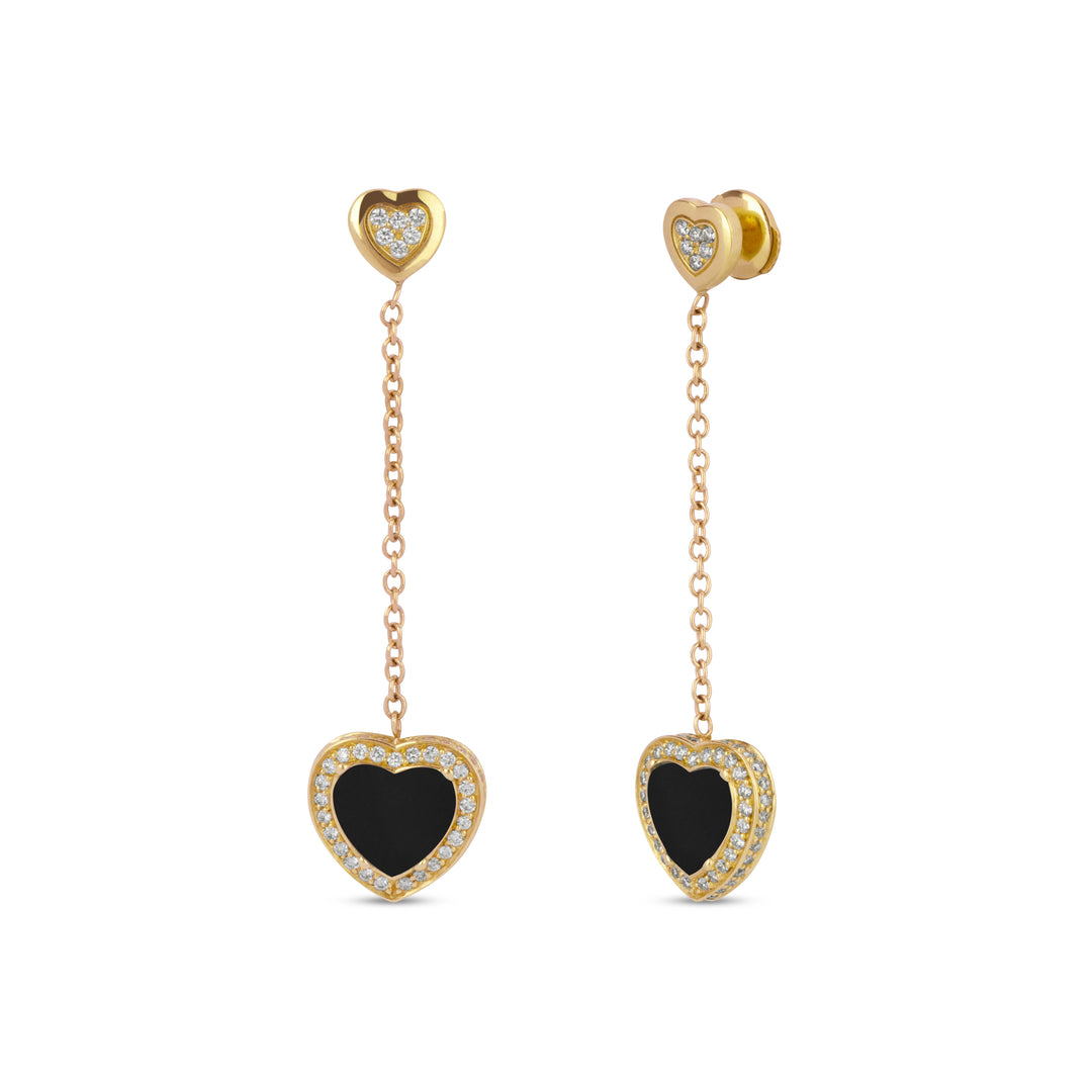 Amore drops earrings with onyx in yellow gold