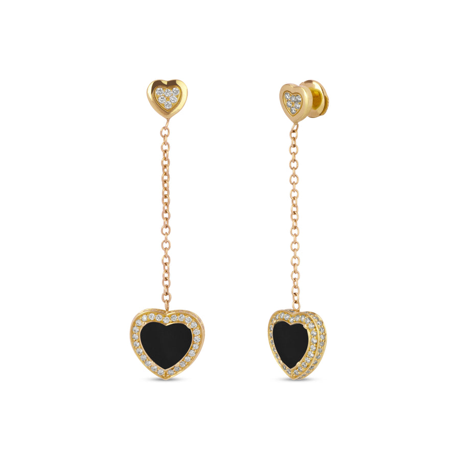 Amore drops earrings with onyx in yellow gold