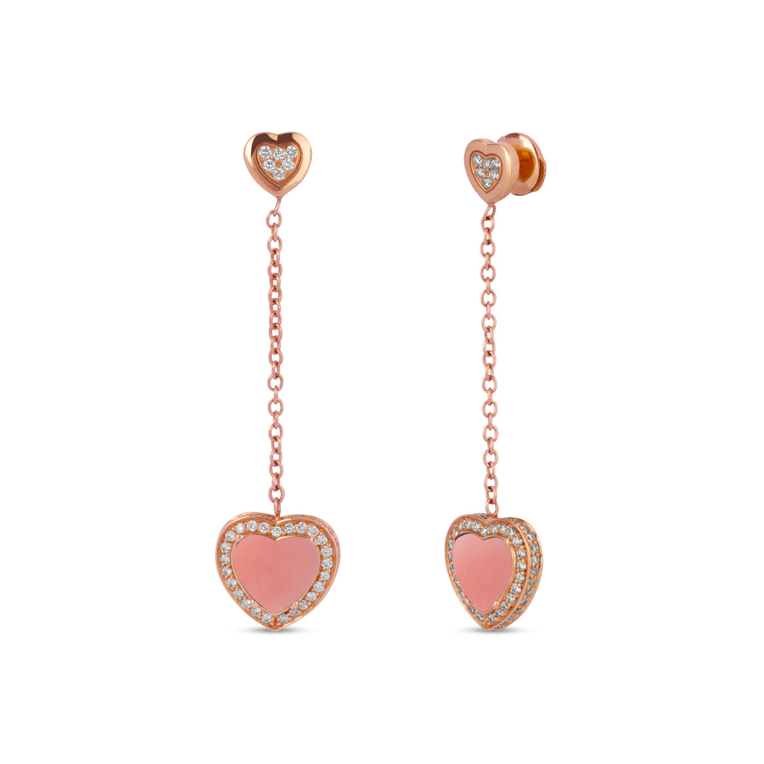 Amore drops earrings with pink opal in rose gold