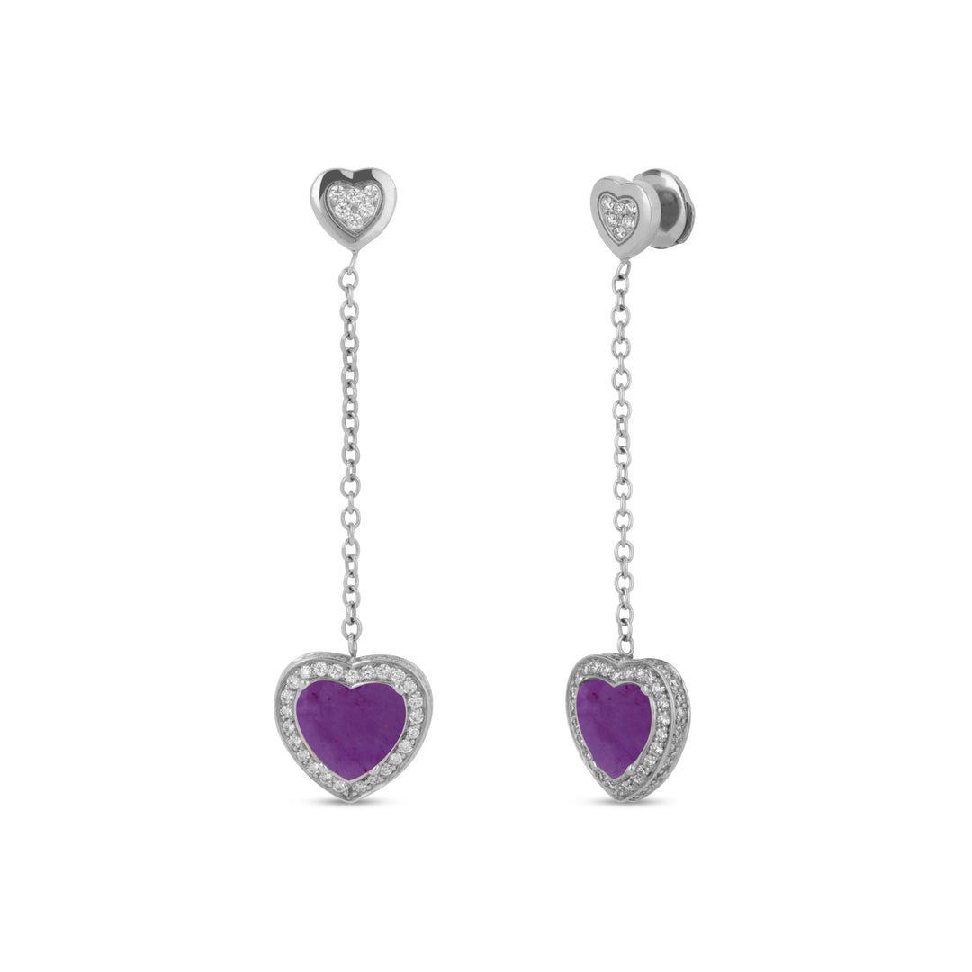 Amore drops earrings with purple agate in white gold