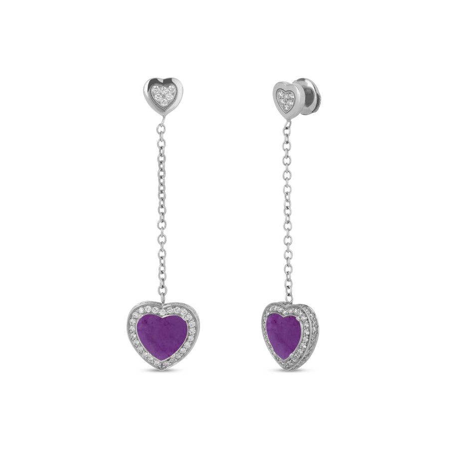 Amore drops earrings with purple agate in white gold