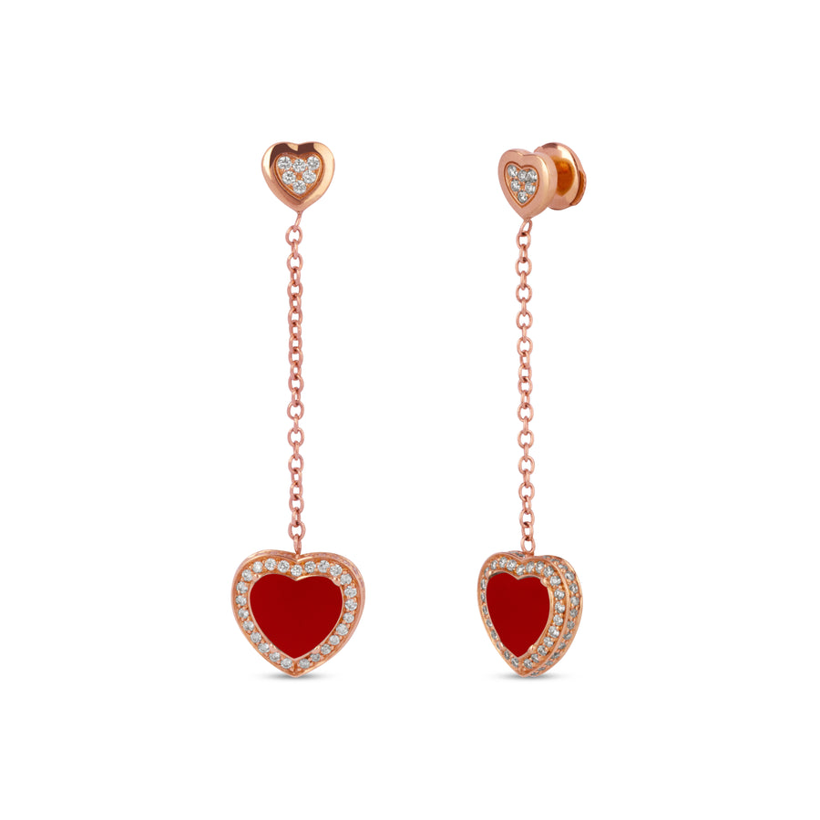 Amore drops earrings with red carnelian in rose gold