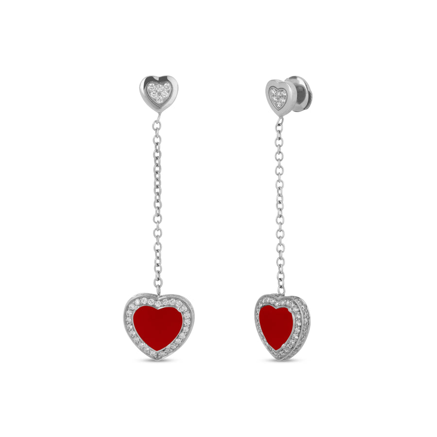 Amore drops earrings with red carnelian in white gold